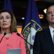 Speaker of the House Nancy Pelosi (L) D-CA and Rep. Adam Schiff (D-CA) look on during a press conference on the impeachment against Donald Trump on Capitol Hill January 15, 2020, in Washington, DC.